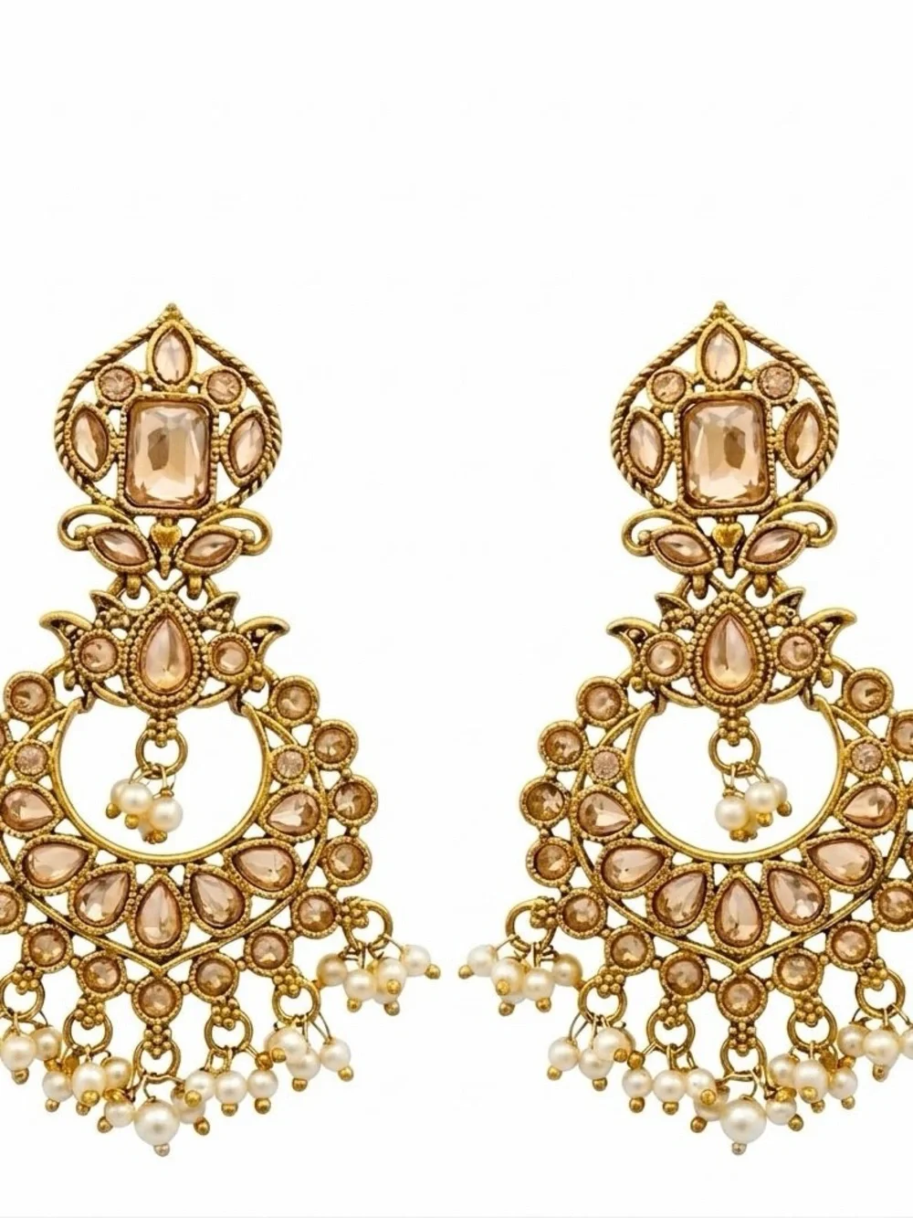 Gold Pearl Chandbali Earrings - Women Jewelry